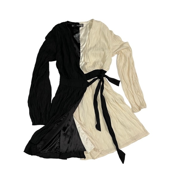 WOMEN MINI COLOR-BLOCK DRESS  CREPE SURPLICE NECK WRAP M - 4S13NNA WEILA DRESS - Picture 5 of 17